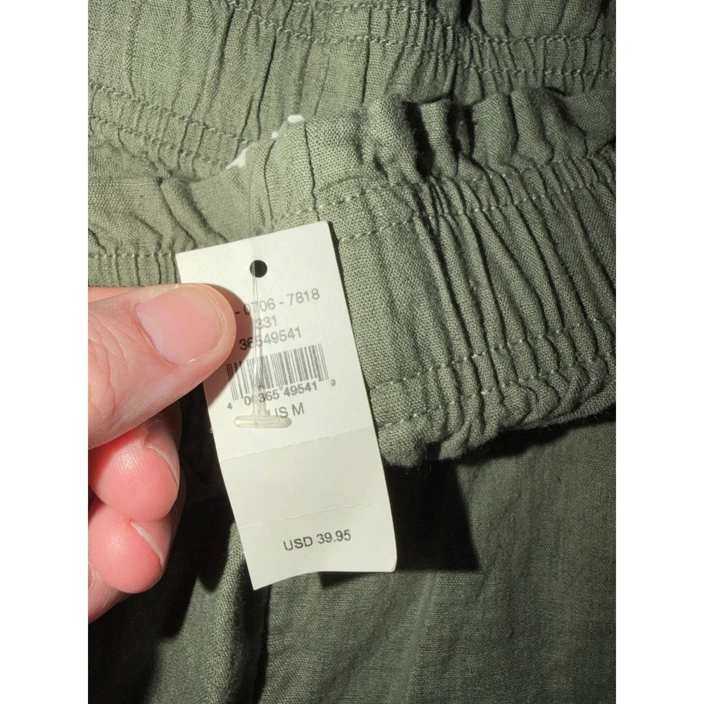 Aerie Linen Blend Ruffle‎ Hem Smocked Waist Shorts NWT New Olive Green Medium Y1